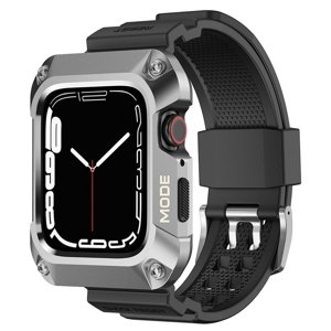 PREDVADZANE Lito [Box] Metal RuggedArmor puzdro + remienok (LS002) - Apple Watch 4 / 5 / 6 / SE / SE 2 (44mm) - Strieborný KF2316156