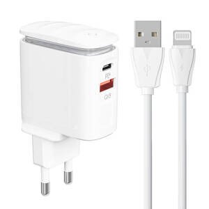 LDNIO Nástenná nabíjačka A2423C USB, USB-C + Kábel Lightning A2423C Lightning