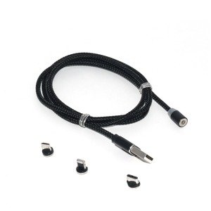 Bomba Nylonový magnetický USB kábel 3v1 pre iPhone/Android 1M Farba: Čierna B135_BLACK