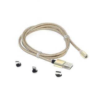 Bomba Nylonový magnetický USB kábel 3v1 pre iPhone/Android 1M Farba: Zlatá B135_GOLD