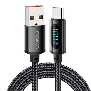 Bomba USB A - Type C TURBO 100W 5A rýchlonabíjací + data LED kábel 1M/2M Farba: Čierna, Dĺžka: 1M C101_USBA-USBC_BLACK