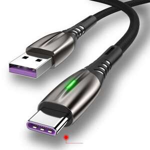 Bomba USB Type C TURBO 5A rýchlonabíjací + data LED kábel Farba: Čierna, Dĺžka: 2M CB01_BLACK2M