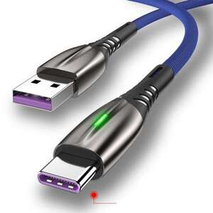 Bomba USB Type C TURBO 5A rýchlonabíjací + data LED kábel Farba: Modrá, Dĺžka: 2M CB01_BLUE2M