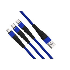 Bomba 3v1 Nylonový USB kábel pre iPhone/Android 1M Farba: Modrá F133_BLUE