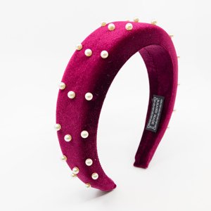 Girly Zamatová čelenka s perličkami Burgundy HB14/BURGUNDY