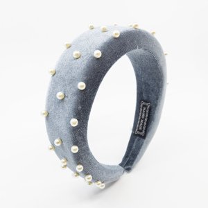 Girly Zamatová čelenka s perličkami šedá HB14/GREY