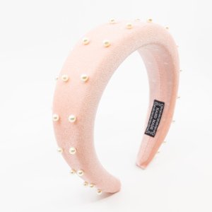 Girly Zamatová čelenka s perličkami Baby pink HB14/PINK