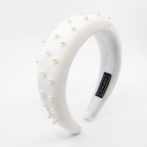 Girly Zamatová čelenka s perličkami biela HB14/WHITE