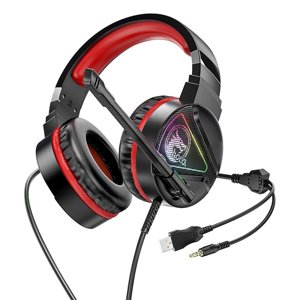 Hoco Káblové slúchadlá (W104) - na hranie hier, Jack 3,5 mm s mikrofónom, Jack, USB - červené KF2310947