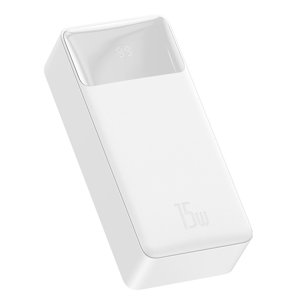 Baseus Power banka Bipow (PPBD050202) - Digitálny displej 2xUSB, USB-C, Micro-USB 30000mAh 15W + kábel Micro-USB 0,25m - biela KF2311960