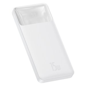 Baseus Bipow powerbanka (PPBD050002) – digitálny displej, 2× USB QC3.0, USB-C, 10000mAh, 15W + microUSB kábel 0,25m – biela KF2311982