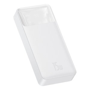 Baseus Bipow powerbanka (PPBD050102) – digitálny displej, 2× USB QC3.0, USB-C, 20000mAh, 15W + microUSB kábel 0,25m – biela KF2311984