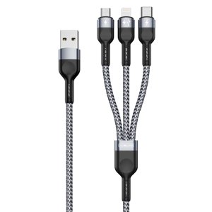 Duzzona Dátový kábel 3v1 USB na Type-C / Lightning / Micro-USB, 480 Mbps, 1,3 m – sivý KF2312620