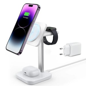 ESR Nabíjacia stanica 3v1 HaloLock - pre iPhone, AirPods a Apple Watch, s odnímateľnou nabíjačkou pre hodinky - biela KF2313307