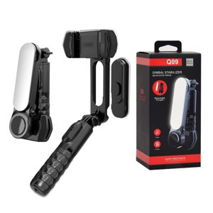 Techsuit – stabilizačná selfie tyč Gimbal Mini so statívom, LED svetlom a Bluetooth ovládaním, 70 cm – čierna KF2313355