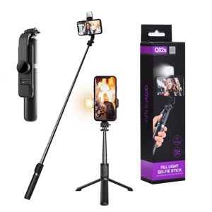 Techsuit Selfie tyč Tripod (Q02S) - so LED, skladateľný, Bluetooth diaľkové ovládanie - čierna KF2313359