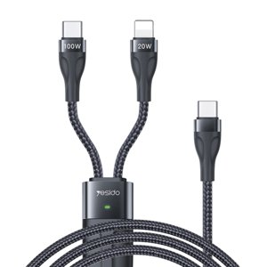 Yesido – dátový kábel Type-C na Type-C / Lightning, 100 W, 480 Mbps, 1,4 m – čierny KF2315131