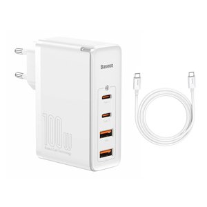 Baseus Nabíjačka do zásuvky 230V GaN2 Pro (CCGAN2P-L02) - 2x USB-C PD 100W, 2x USB-A QC3.0, s káblom Type-C na Type-C - Biela KF2315854