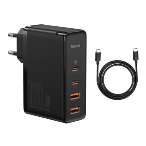 Baseus Nabíjačka do zásuvky 230V GaN2 Pro (CCGAN2P-L01) - 2x USB-C PD 100W, 2x USB-A QC3.0, s káblom Type-C na Type-C - Čierna KF2315855