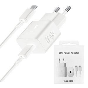 Samsung EP-T2510XWEGEU originálna sieťová nabíjačka – USB-C, 25W Super Fast Charging, s káblom – biela (blister) KF2316716