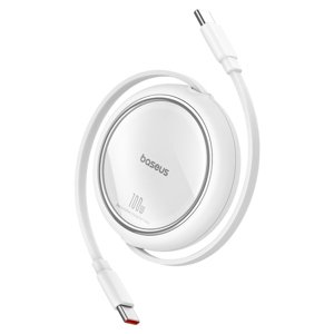Baseus – mini navíjací dátový kábel Free2Draw Type-C na Type-C, 100 W, 1 m – biely (Moon White) KF2318952