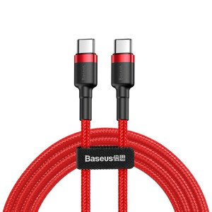 Baseus – dátový kábel Cafule Type-C na Type-C, 60 W, 3 A, rýchle nabíjanie, 1 m – čierno-červený KF2320569
