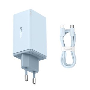 Baseus GaN nabíjačka (P10162701313-00) – 2× USB, 2× USB-C, 65 W, USB-C kábel, modrá KF2320624