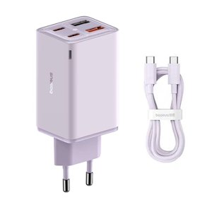 Baseus GaN nabíjačka (P10162701533-00) – 2× USB, 2× USB-C, 65 W, USB-C kábel, fialová KF2320625