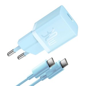 Baseus GaN nabíjačka (P10110902313-00) – USB-C, 30 W, rýchle nabíjanie, kábel USB-C 100 W (1 m), Galaxy Blue KF2320878