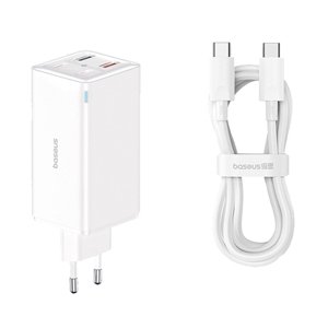 Baseus Nabíjačka do zásuvky 230V GaN6 Pro (P10162705212-00) - 2x USB, 2x Type-C, 100W, s káblom Type-C, 100W, 20V, 5A, 1 m - Biela KF2320888