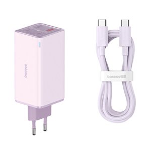 Baseus Nabíjačka do zásuvky 230V GaN6 Pro (P10162705532-00) - 2x USB, 2x Type-C, 100W, s káblom Type-C, 100W, 20V, 5A, 1 m - Fialová KF2320890