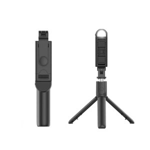 Techsuit – mini selfie tyč s kompaktným statívom, Bluetooth ovládaním, LED svetlom, skladacia, 105 cm – čierna KF2323770