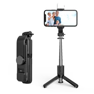 Techsuit Mini Selfie Stick L11s so stabilným stojanom, diaľkovým ovládaním Bluetooth a LED svetlom, 75 cm – čierny KF2323884