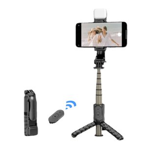 Techsuit – mini selfie tyč so stabilným statívom, Bluetooth ovládaním, prídavným svetlom, 360° otáčanie, 70 cm – čierna KF2323899