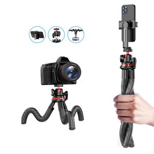 Techsuit Selfie Tyč (C02) - pre Telefóny a Akčné Kamery, s Flexibilným Statívom, 43 cm - Čierna KF2323911