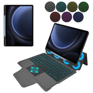Techsuit KeyTab Pro Puzdro (s RGB Bezdrôtovou Klávesnicou a Držiakom na Stylus) - Samsung Galaxy Tab S9 FE Plus - Čierne KF2326460