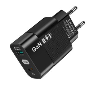 Techsuit CHPD131 sieťová nabíjačka – GaN, USB + USB-C, rýchlonabíjanie, 65W – čierna KF2328104