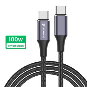 Techsuit – dátový kábel Type-C na Type-C, super rýchle nabíjanie PD 100 W, 480 Mbps, nylon, hliníková zliatina, 1 m – čierny KF2331584