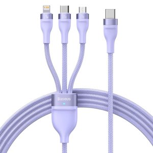 Baseus – dátový kábel Flash Series 2 USB-C na Type-C / Lightning / Micro-USB, rýchle nabíjanie, 100 W, 1,5 m – fialový KF2332276