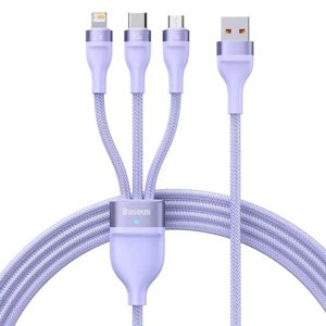 Baseus – dátový kábel Flash Series 2 USB na Type-C / Lightning / Micro-USB, rýchle nabíjanie, 100 W, 1,2 m – fialový KF2332284