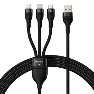 Baseus – dátový kábel Flash Series 2 USB na Type-C / Lightning / Micro-USB, rýchle nabíjanie, 66 W, 1,2 m – čierny KF2332288