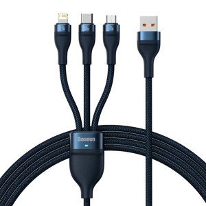 Baseus – dátový kábel Flash Series 2 USB na Type-C / Lightning / Micro-USB, rýchle nabíjanie, 66 W, 1,2 m – modrý KF2332290