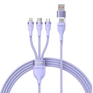 Baseus – dátový kábel Flash Series 2 USB adaptér na Type-C / Lightning / Micro-USB, rýchle nabíjanie, 100 W, 1,2 m – fialový KF2332360