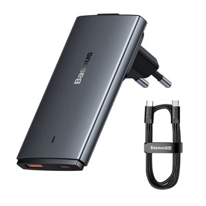Baseus GaN5 Pro nabíjačka (CCGP150113) – USB, USB-C, plochý dizajn, kábel USB-C, UE a UK konektor, sivá KF2332366
