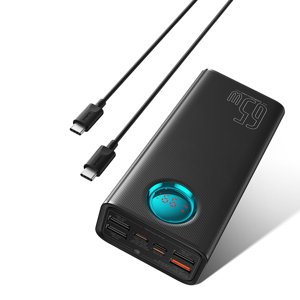 Baseus – power banka 4x USB, Type-C, Lightning, Micro-USB, rýchle nabíjanie, 65W, 26800mAh, kábel USB-C – čierna KF2332438