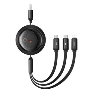 Baseus – navíjací dátový kábel Free2Draw USB na USB-C / Lightning / Micro-USB, 100 W, 1,1 m – čierny (Cluster Black) KF2332501