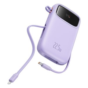 Baseus power banka Qpow Pro+ (P10055003513-00) – Lightning, 2× USB-C, USB-A, 10 000 mAh, 22,5 W, USB-C kábel (30 cm), fialová KF2332586