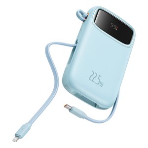 Baseus power banka Qpow Pro+ (P10055003313-00) – Lightning, 2× USB-C, USB-A, 10 000 mAh, 22,5 W, USB-C kábel (30 cm), modrá KF2332588