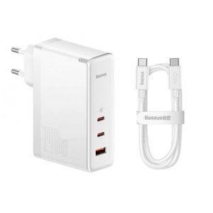 Baseus GaN5 Pro nabíjačka (CCGP100202) – 2× USB-C, USB, 140 W, USB-C kábel 240 W (1 m), biela KF2332617