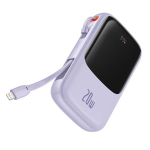 Baseus power banka Qpow Pro (PPQD030005) – Lightning, USB-C, USB-A, 20 000 mAh, 20 W, USB-C/Lightning kábel 3 A, fialová KF2332660